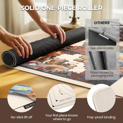 ropoda 1500 Pieces 46" x 26 "Puzzle Mat Roll Up, Puzzle Saver with 4 Large Sorting Trays & Travel Storage Bag, Portable Rollup Puzzles Keeper (White)