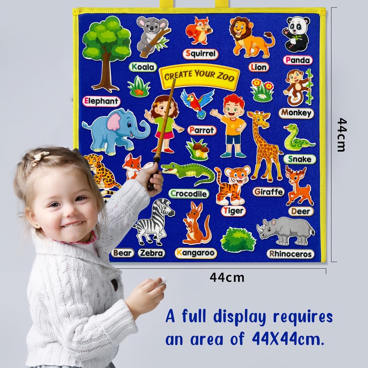 PENGFULL Felt Flannel Board Story Pieces for Toddlers Preschool,Kids Interactive Storytelling Teaching Play Kits for Flannel Board,with Words Felt Pieces(New Zoo)