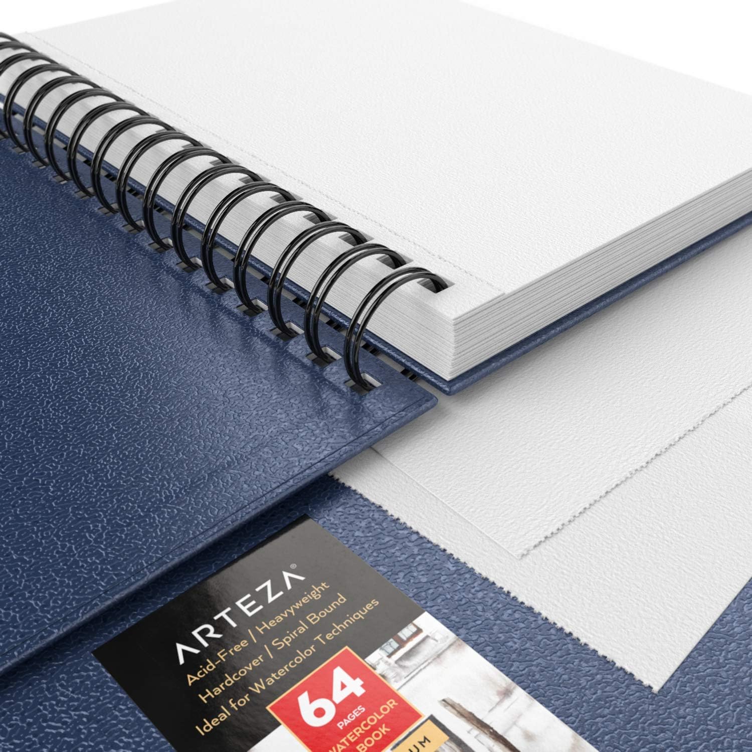 ARTEZA Watercolor Sketchbook Set,3-Pack,64 Pages per Book,5.5 x 8.5 Inches,Blue Hardcover Spiral Notebooks,140-Pound Premium Watercolor Paper for Artists - Crafty Corner