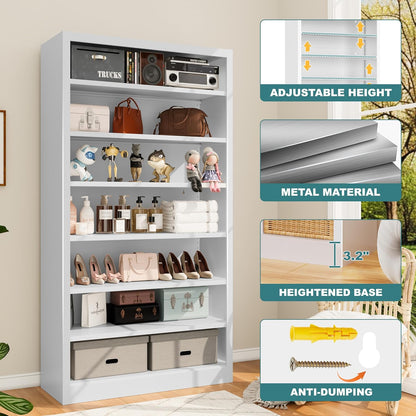 Heavy-Duty Steel Storage with 6 Adjustable Shelves , Metal Shelving Unit for Pantry, Office,Coffee Station– Easy Assembly, Multi-level Organizational Space(White, 7 Tier-55"H x 27.6"W x 11.8"D)
