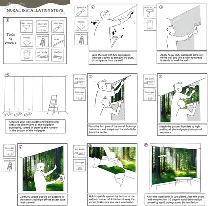 AFZEVEB-Green Forest Wallpaper Natural Landscape Wall murals for Bedroom 136"x96"(Not Peel and Stick)
