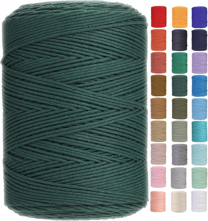 Cotton Macrame Cord 3mm 546yards Natural Colored Macrame Supplies, Soft Craft Cotton Rope for Plant Hanger Wall Hanger Dreamcatcher (Deep Green)