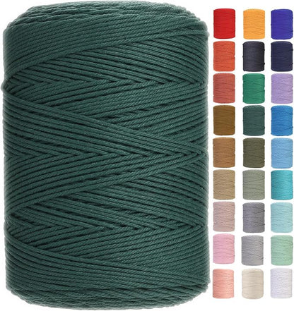 Cotton Macrame Cord 3mm 546yards Natural Colored Macrame Supplies, Soft Craft Cotton Rope for Plant Hanger Wall Hanger Dreamcatcher (Deep Green)
