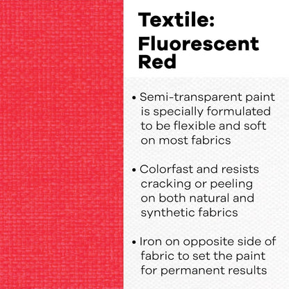Jacquard Textile Color Fluorescent Red - Permanent Fabric Paint for Clothes, Furniture Upholstery, Shoes or Tote Bags – Indoor & Outdoor Fabric Paint – 8 Oz Jar, Upholstery Fabric Paint