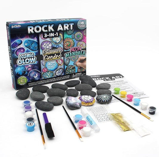 ArtSkills Rock Painting Kit - 18 Rocks - Geode, Mandala & Glow in the Dark Rock Painting, Arts and Crafts for Kids