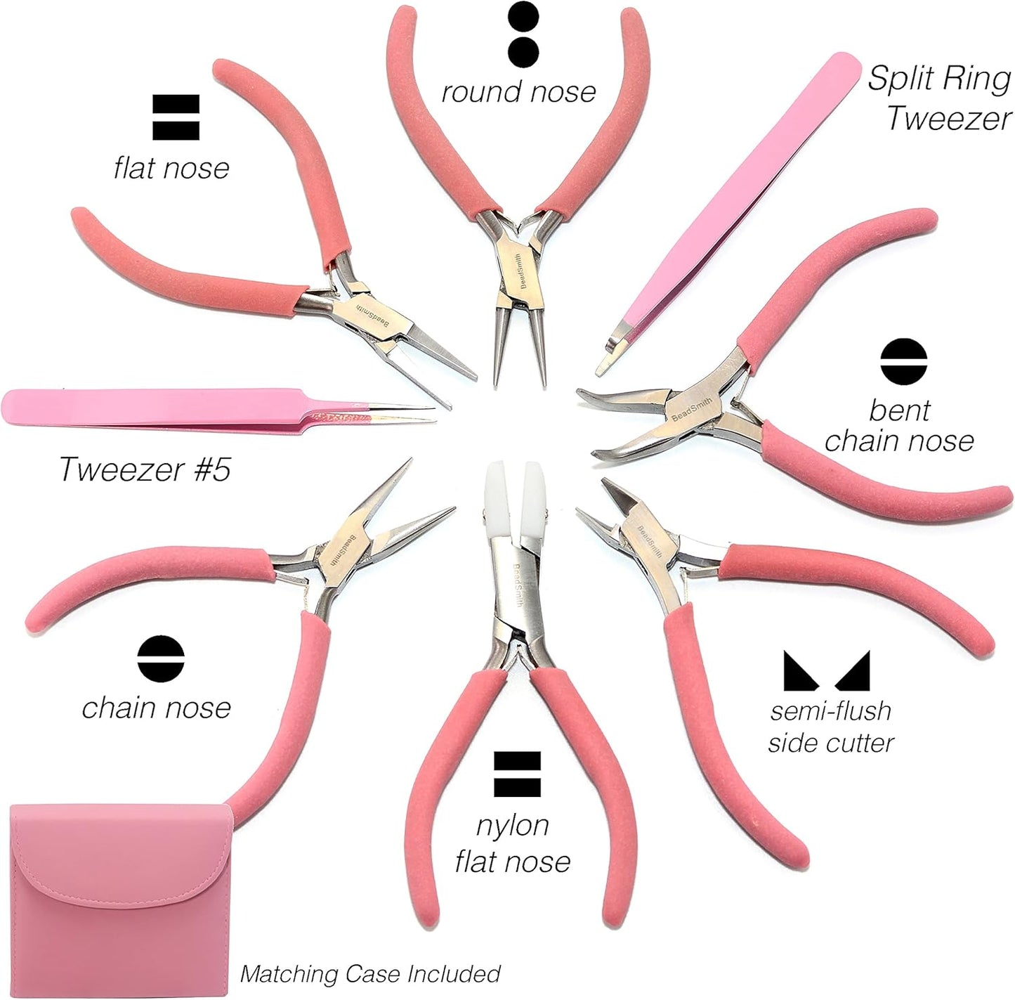 The Beadsmith Fashion Color Pliers – Set of 8 Slimline Color-Coordinated Tools – Matching Clutch in Bubblegum – Jewelry Making Supply Kit to Create Necklaces, Bracelets, Earrings & More - Crafty Corner