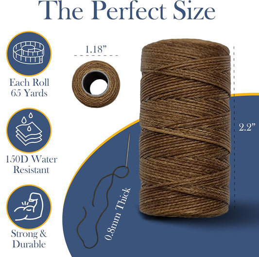 Waxed Thread 3X Wax Thread, 65 Yardx0.8mm Wax String, 150D Waxed Leather String in Brown Perfect Dream Catcher Supplies
