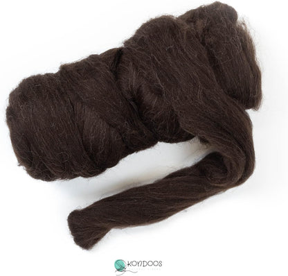Kondoos Natural Wool roving, 8 OZ. Best for Needle Felting, handcrafts and Spinning. Natural Colours, un-Dyed. (Brown Dark Chocolate, 8 oz)