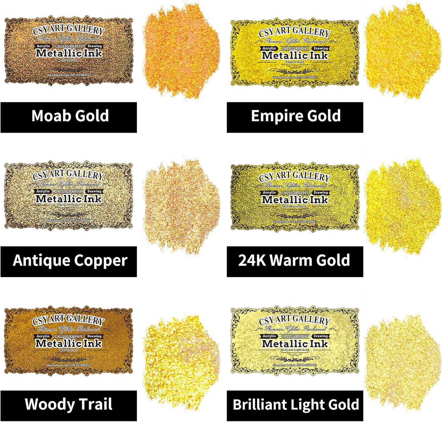 CSY art gallery Metallic Acrylic Paint Ink-Water Resistant Drawing Inks Set-24K Gold Alcohol Ink-Mica Paint for Resin, Rock,Markers Refill,Wood,Crafts (Fallen Leaves Starlight Set) - Crafty Corner