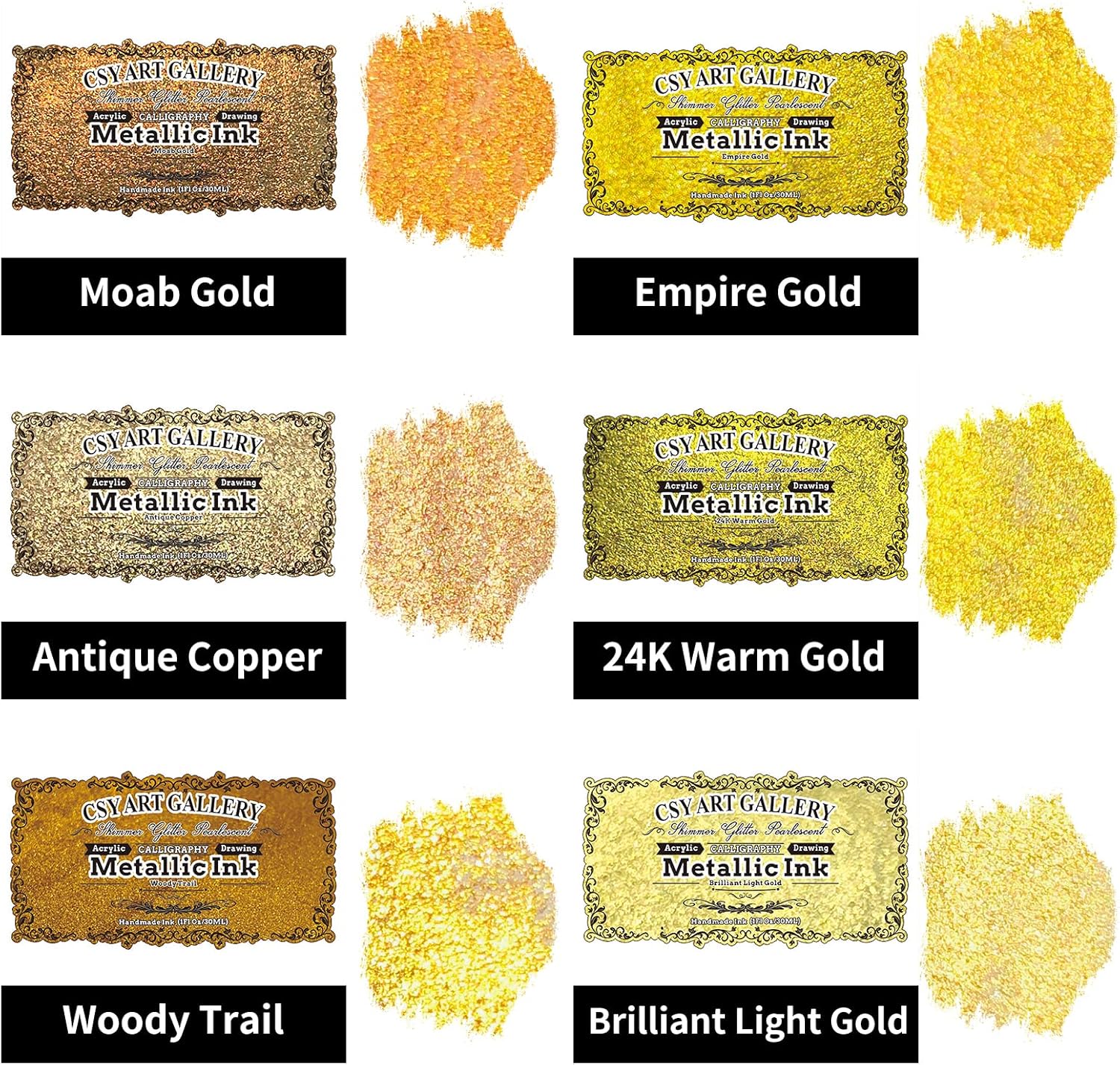 CSY art gallery Metallic Acrylic Paint Ink-Water Resistant Drawing Inks Set-24K Gold Alcohol Ink-Mica Paint for Resin, Rock,Markers Refill,Wood,Crafts (Fallen Leaves Starlight Set) - Crafty Corner