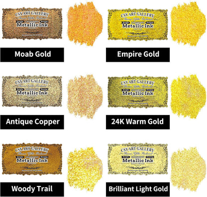 CSY art gallery Metallic Acrylic Paint Ink-Water Resistant Drawing Inks Set-24K Gold Alcohol Ink-Mica Paint for Resin, Rock,Markers Refill,Wood,Crafts (Fallen Leaves Starlight Set) - Crafty Corner