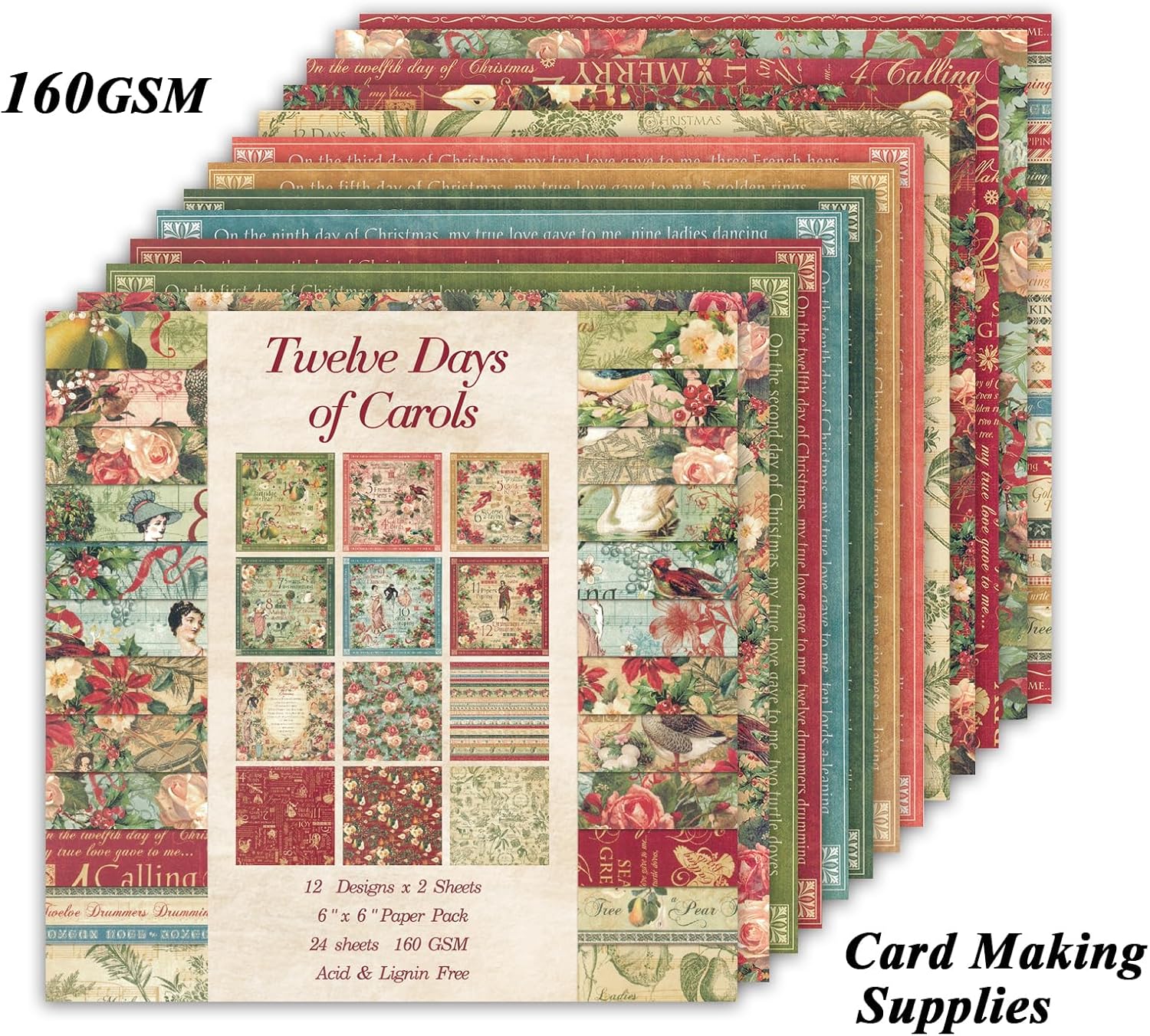 24 Sheets 12 Designs Scrapbook Paper Pad,6"×6” Single-Sided Decopodge Craft Cardstock Paper,Scrapbooking DIY Decorative Background Cardmaking Supplies.Carols - Crafty Corner