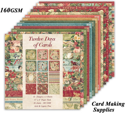 24 Sheets 12 Designs Scrapbook Paper Pad,6"×6” Single-Sided Decopodge Craft Cardstock Paper,Scrapbooking DIY Decorative Background Cardmaking Supplies.Carols - Crafty Corner