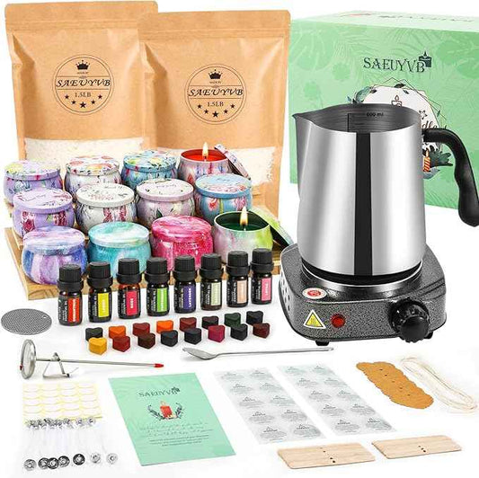 SAEUYVB Candle Making Kit with Wax Melter, Candle Making Kit for Adults, Candle Kit - DIY Starter Soy Candle Making Kit - Perfect as Home Decorations