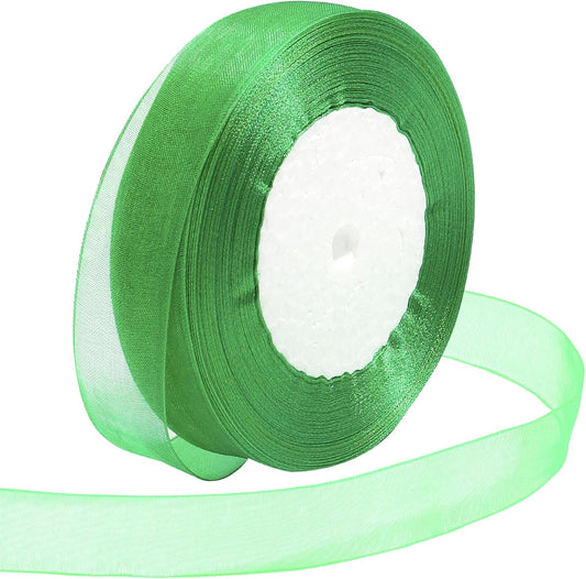 Ribbon for Gift Wrapping 3/4 inch Green Sheer Organza Ribbon for Flower Bouquet Tulle Thin Chiffon Ribbons for Wedding Invitations Christmas Halloween Presents Decorations Crafts 50 Yards - Crafty Corner