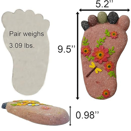 Stepping Stones - Light Brown Resin Footprint Shaped Set of 2 for Patio, Deck, Garden or Sidewalk