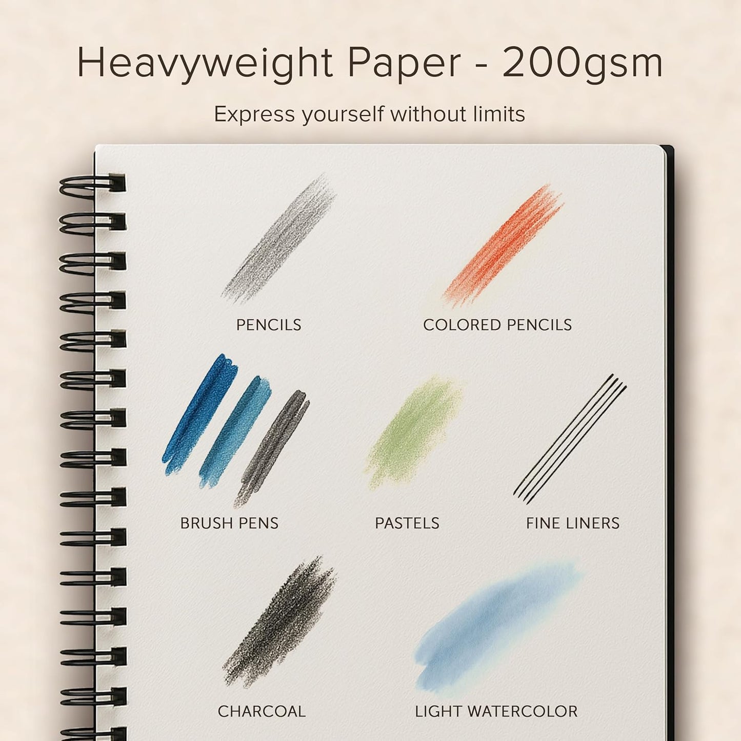 Artist’s Sketchbook Hardcover – 200GSM Very Thick Paper – Spiral Sketch Book for Drawing and Mixed Media – Sketch Pad, Art Book - 5.8 x 8.5, 40 Sheets / 80 Pages - Crafty Corner
