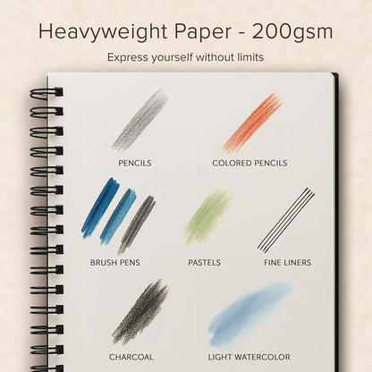 Artist’s Sketchbook Hardcover – 200GSM Very Thick Paper – Spiral Sketch Book for Drawing and Mixed Media – Sketch Pad, Art Book - 5.8 x 8.5, 40 Sheets / 80 Pages - Crafty Corner