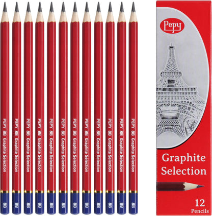 Pepy Graphite Professional Drawing Pencils - Set of 12 8B Pre-Sharpened Black Lead Pencils; Perfect for Drawing, Sketching and Shading, Graphic and Fine Art
