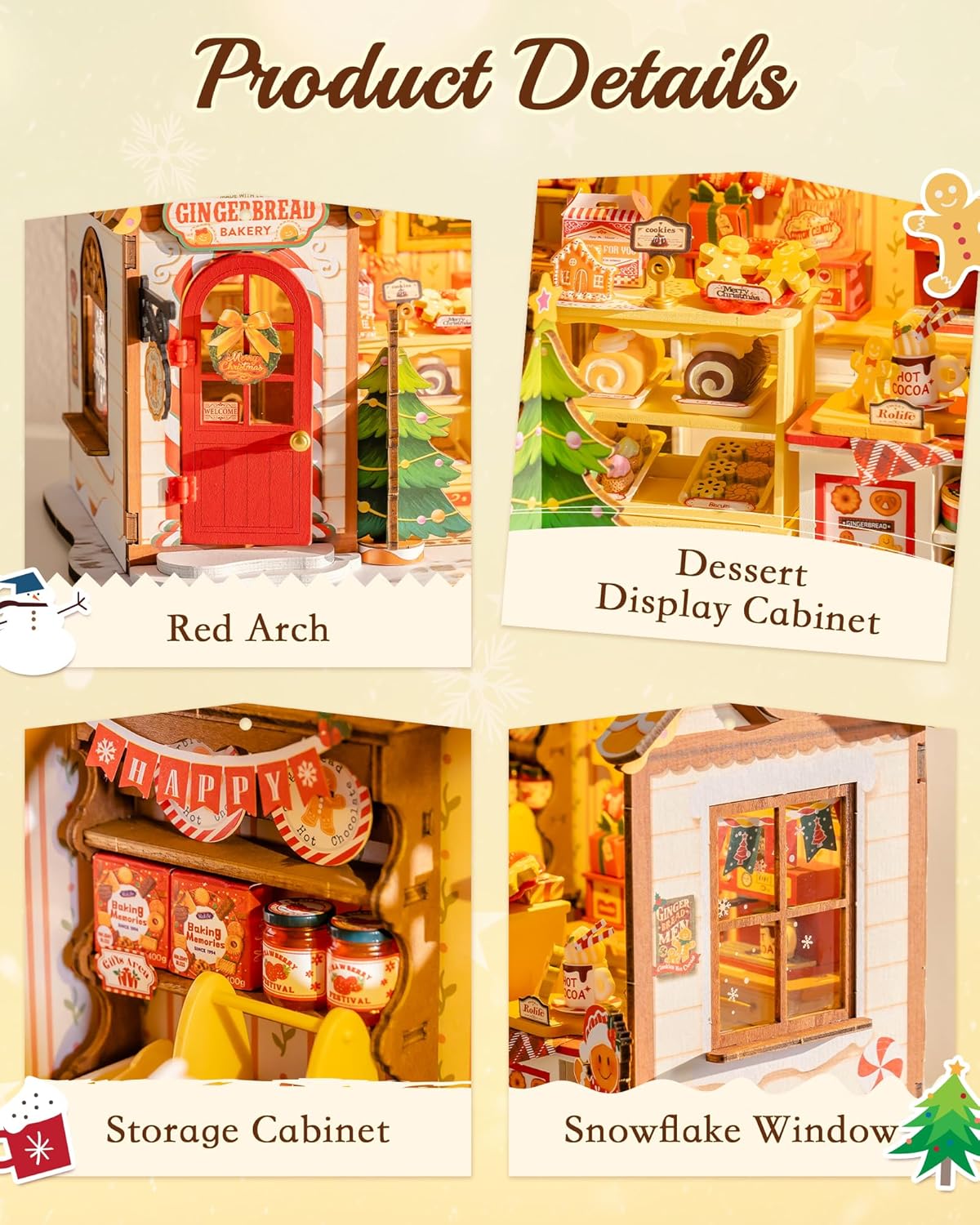 ROBOTIME DIY Miniature House Kit, Tiny House Book Nook for Family and Friends, Mini Wooden Dollhouse Kit for Halloween/Christmas/Birthday Gifts（Gingerbread House）