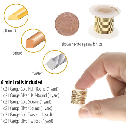 The Beadsmith Craft Wire Assortment - Tarnish-Resistant Copper Wire for Jewelry Making, 21 Gauge, 6-Pack, 0.75-Inch Mini Spools, 2 Yd Each, Assorted Colors & Shapes, Medium Temper - Crafty Corner