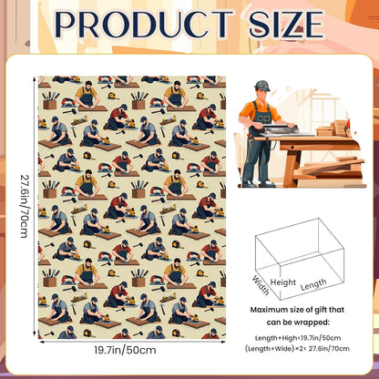 Pineraap 12 Sheets Carpenter Wrapping Paper, Woodworking Tools & Craftsman Printed Gift Wrap Decorative Craft Paper for DIY Projects, Birthdays, Father's Day, or Handyman Celebrations, 20 x 28 inch