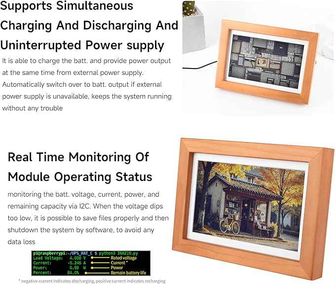 7.3inch E6 Full Color E-Paper with Solid Wood Photo Frame, 800×480 Resolution, Compatible with Raspberry Pi Zero, Ultra-Long Standby, Bundle with Pi Zero 2 WHC, with Batt.