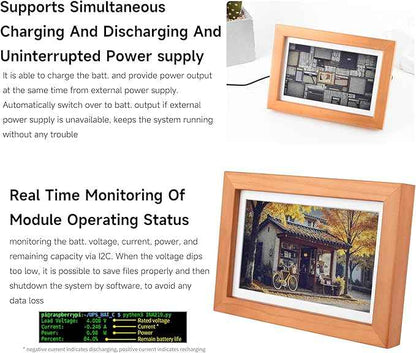 7.3inch E6 Full Color E-Paper with Solid Wood Photo Frame, 800×480 Resolution, Compatible with Raspberry Pi Zero, Ultra-Long Standby, Bundle with Pi Zero 2 WHC, with Batt.