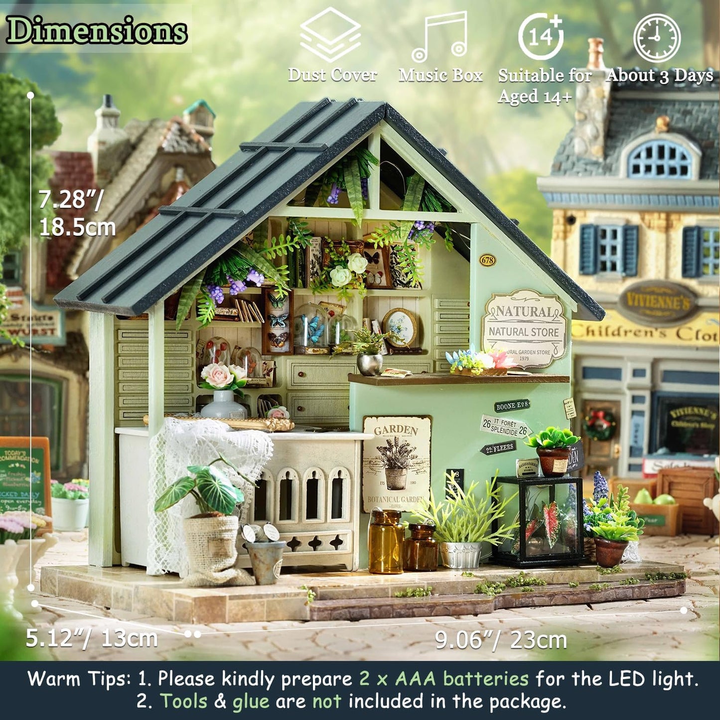 TuKIIE DIY Miniature House Kit with Furniture, 1:24 Scale Creative Room Mini Wooden Dollhouse Book Nook Plus Dust Proof & Music Movement for Kids Teens Adults(Plants Studio)
