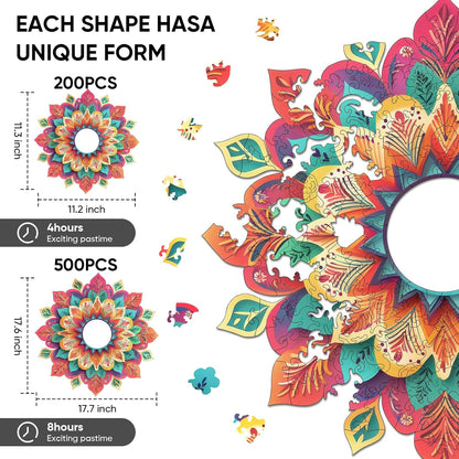 Wooden Puzzles for Adults 500 Pieces, Hollow Mandala Jigsaw Puzzles, Unique Design Color Challenge Adult Puzzles for Family Game Gift, Home Decor, 17.6x16.7 inch