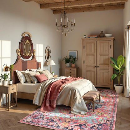 Lahome 6x9 Area Rugs Machine Washable Area Rugs for Living Room,Non Slip Bedroom Rug,Dining Room Rugs for Under Table,Large Bohemian Vintage Non Skid Indoor Carpet for Home Office(6x9ft,Fuchsia)