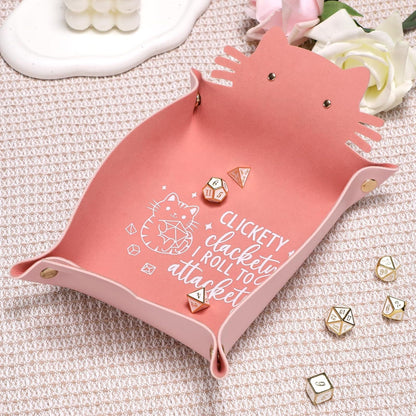 Cat Dice Tray Pinkk for Rolling Funny Folding Leather Dice Tray Portable Travelling Dice Storage Accessories Decorative Desk Organizer for RPG, DND Game Players