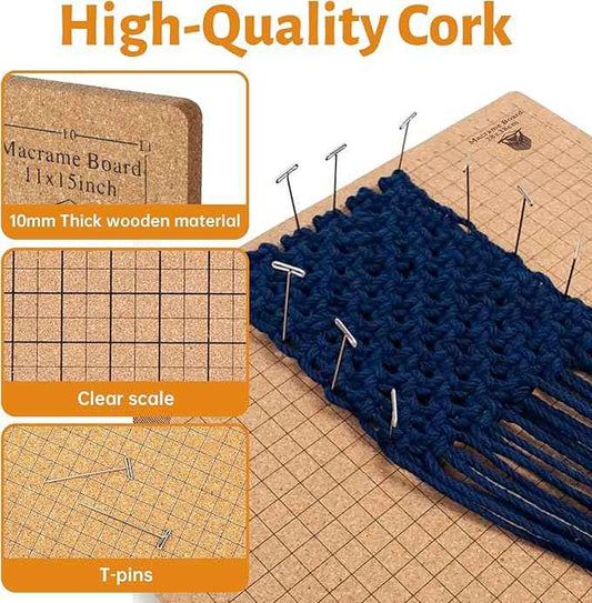 108 Pcs Macrame Board and Pins Kit, 12×16 Inch Wood Macrame Board and Metal Adjustable Holder for Braiding, Knotting and Bracelet Creating