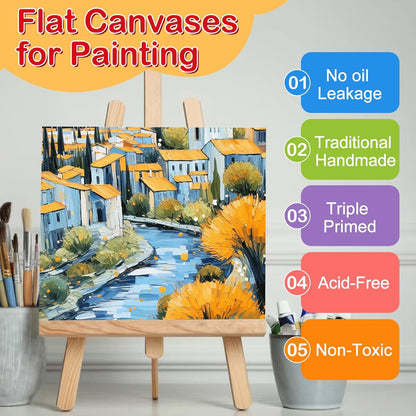 ESRICH 6x6 Canvas for Painting, 24 Pack Canvas Boards Cotton Painting Canvas Primed Acid Free Small Blank Canvases Panels for Oil Paint, Watercolor, Acrylic Paint, Gouache, Tempera.