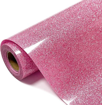 Glitter HTV Heat Transfer Vinyl Rolls- 10" x 8ft. Glitter HTV for Shirts. Iron on Vinyl and Heat Transfer Vinyl for All Cutters Machines. Easy to Cut & Weed Heat Vinyl Designs (Rouge Powder)
