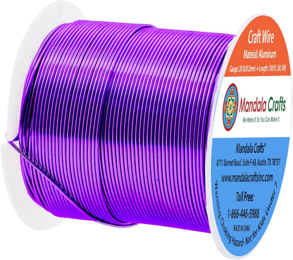 Mandala Crafts 20 Gauge Anodized Aluminum Craft Wire for Jewelry Making - 100 FT Colored Flexible Purple Wire - Bendable for Bonsai Armature Crafting Sculpting - Crafty Corner