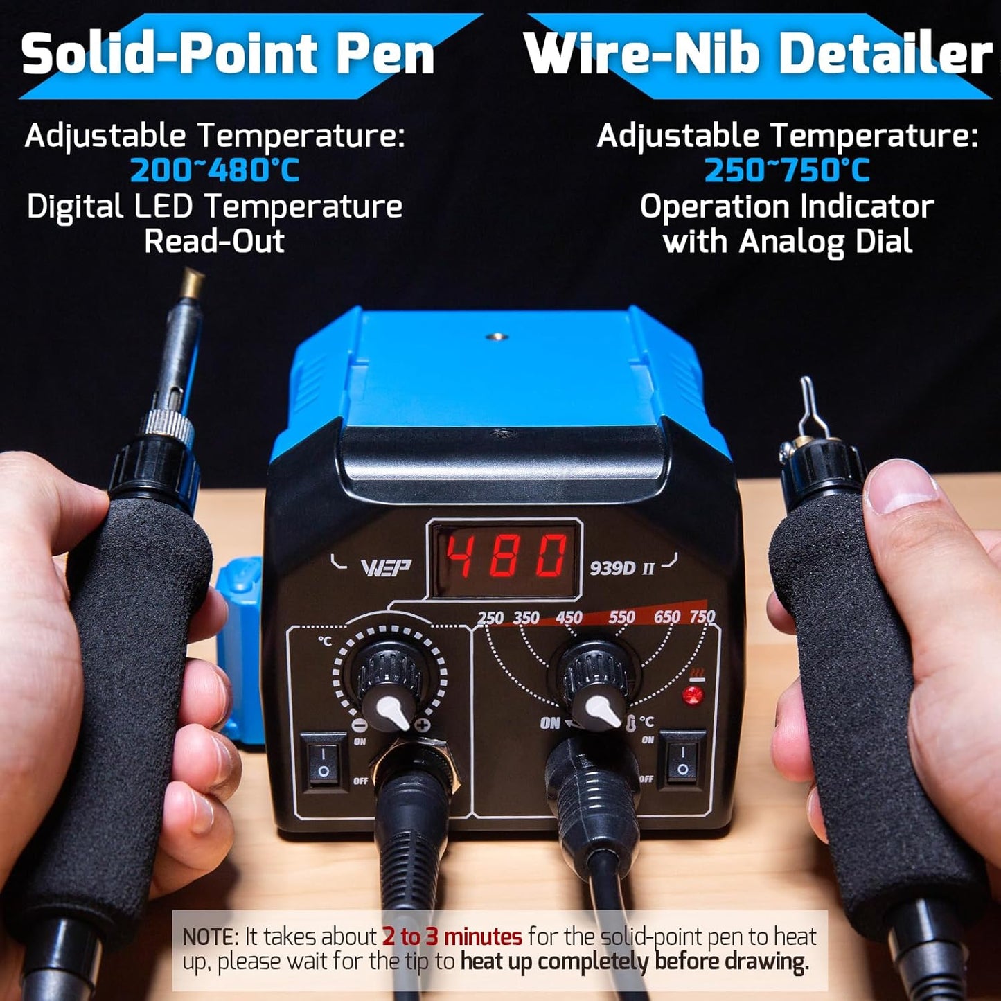 WEP 939D-II 2-IN-1 Wood Burning Kit 86-IN-1 with 51 Solid Points and 20 Wire Nibs Wood Burner with 2 Letter Number Stencils, 2 Unfinished Wood, 1 Pen Holder, Burning Tool - Crafty Corner