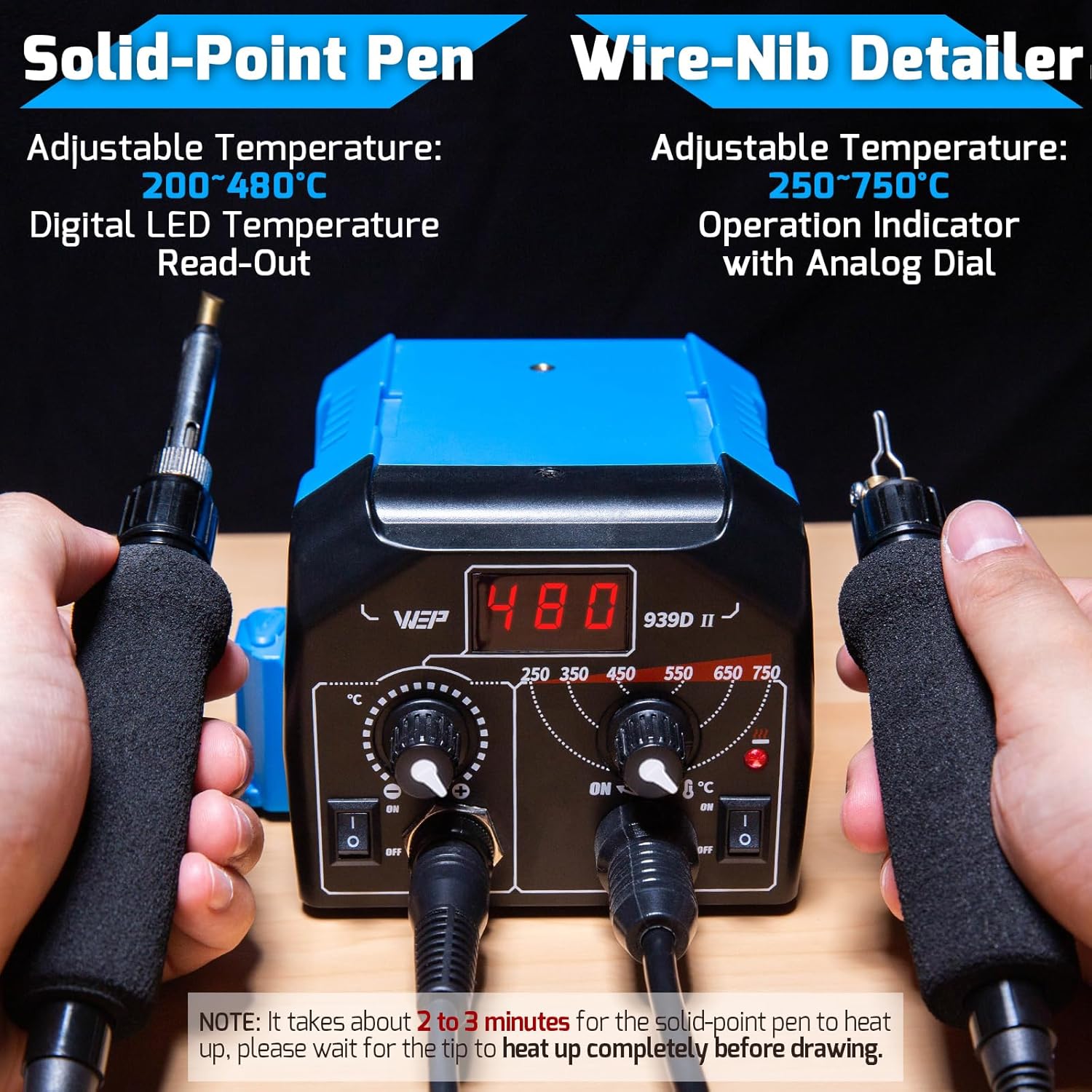 WEP 939D-II 2-IN-1 Wood Burning Kit 86-IN-1 with 51 Solid Points and 20 Wire Nibs Wood Burner with 2 Letter Number Stencils, 2 Unfinished Wood, 1 Pen Holder, Burning Tool - Crafty Corner