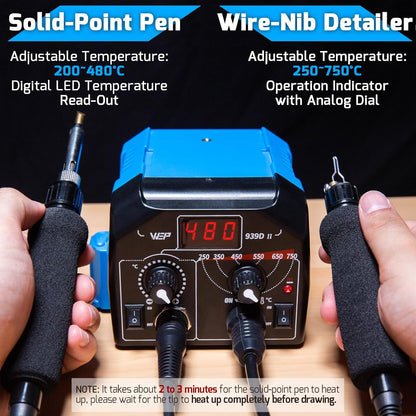 WEP 939D-II 2-IN-1 Wood Burning Kit 86-IN-1 with 51 Solid Points and 20 Wire Nibs Wood Burner with 2 Letter Number Stencils, 2 Unfinished Wood, 1 Pen Holder, Burning Tool - Crafty Corner
