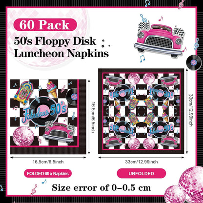 60 Pcs 50s Cocktail Paper Napkins 6.5 x 6.5 Inches Disposable Paper Napkins Dessert Beverage Napkin for Decoupage Luncheon Napkin for Party Wedding Birthday Party