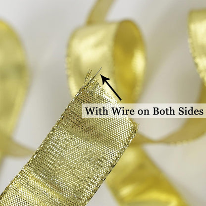 MEEDEE Gold Wired Woven Metallic Ribbon - 1 inch, 25 Yards for Gift Wrapping, Bows, Wreaths, Graduation, Wedding & Party Decorations - Crafty Corner