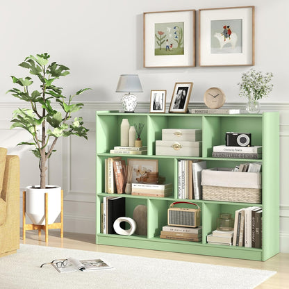 Toy Storage Organizer, 2-Tier Kids Bookshelf, 5 Cube Kids' Bookcases, Cabinets & Shelves, Wooden Toy Organizers, Small Book Shelf for Bedroom, Playroom, Classroom, Nursery (Green, 3-Tier)