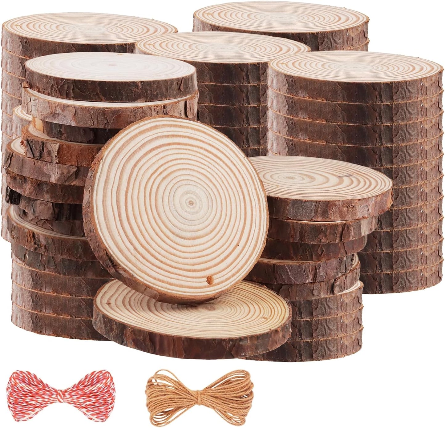 60 Pieces Wood Slices with Hole, 3.5-4 Inch Unfinished Round Wooden Circles with Bark for DIY Crafts, Wedding Centerpieces - Crafty Corner