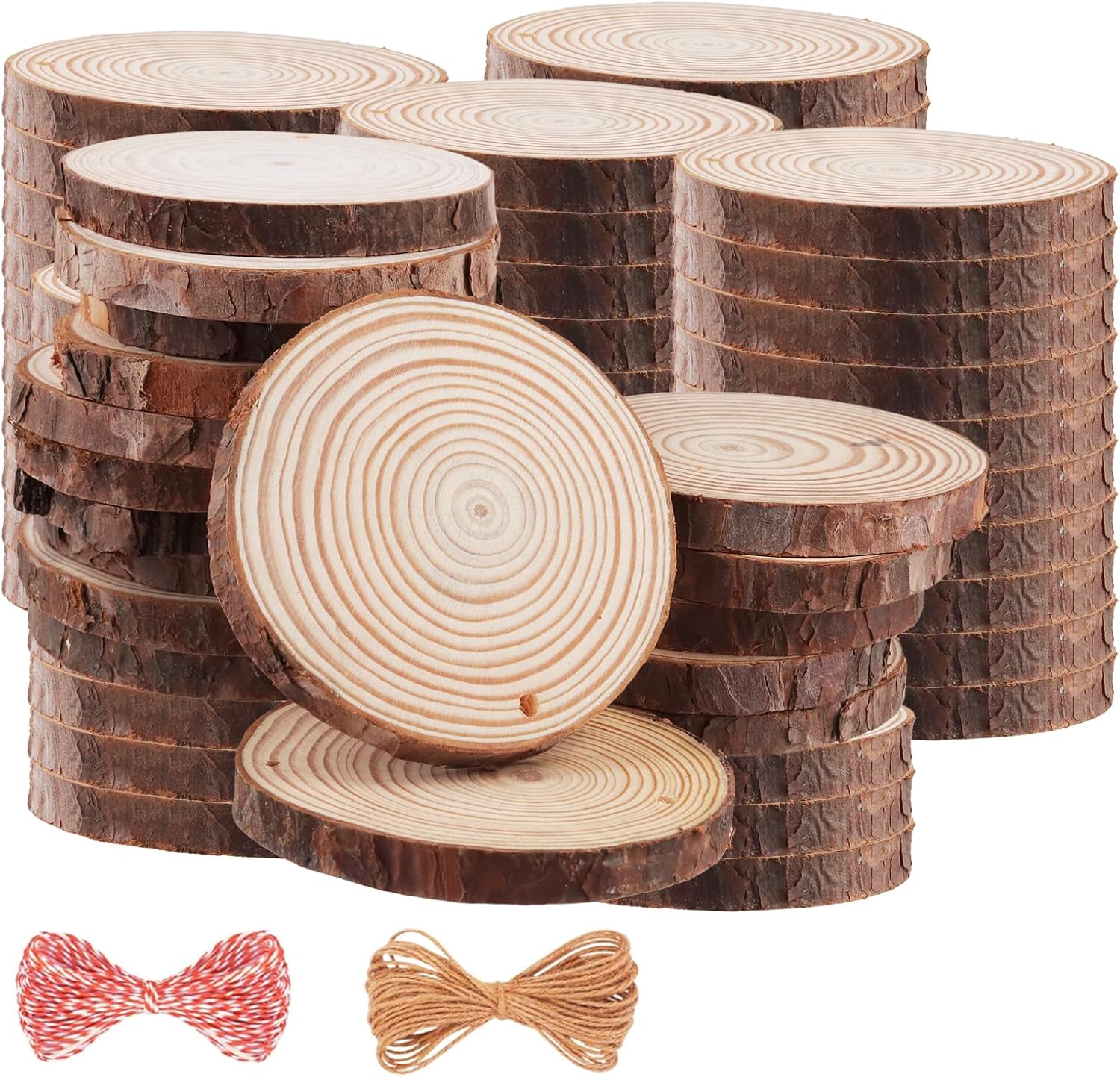 60 Pieces Wood Slices with Hole, 3.5-4 Inch Unfinished Round Wooden Circles with Bark for DIY Crafts, Wedding Centerpieces - Crafty Corner