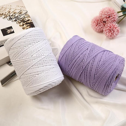 Cotton Macrame Cord 3mm x 546yards Natural Colored Macrame Supplies, Soft Craft Cotton Rope for Plant Hanger Wall Hanger Dreamcatcher (Denim)