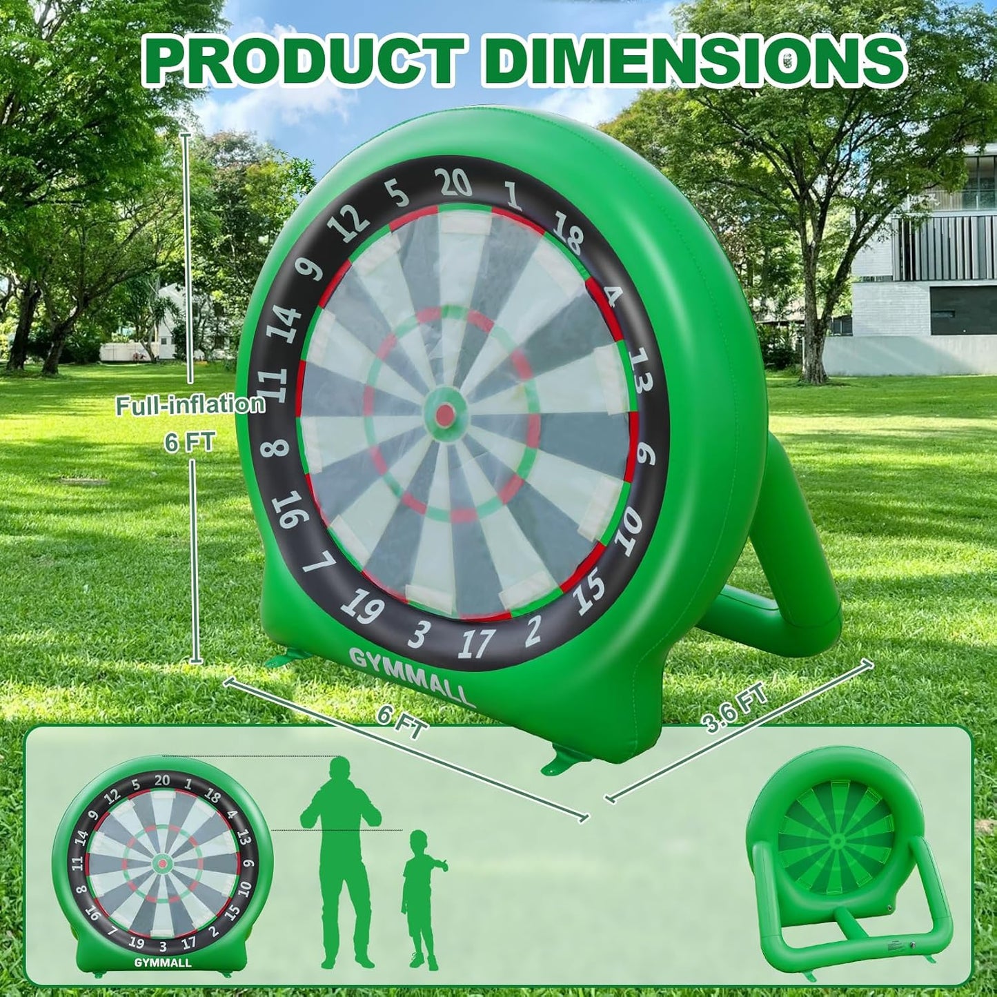 Giant Dart Board Inflatable with Pump, Outdoor and Indoor Soccer Sport Kick Dartboard for Kids and Adults, Waterproof Darts Board Yard Game with 20 Golf Balls, 4 Sticky Balls, 2 Soccers