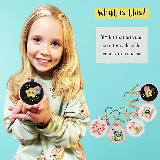 IDDI Cute Creatures Embroidery Kit for Kids. Stamped Cross Stitch Kits for Beginners. Kid Needlepoint. Crafts for Girls 8-12. Easy Crafts. DIY Keychains for Kids. Needlework Kits. Backpack Charms.