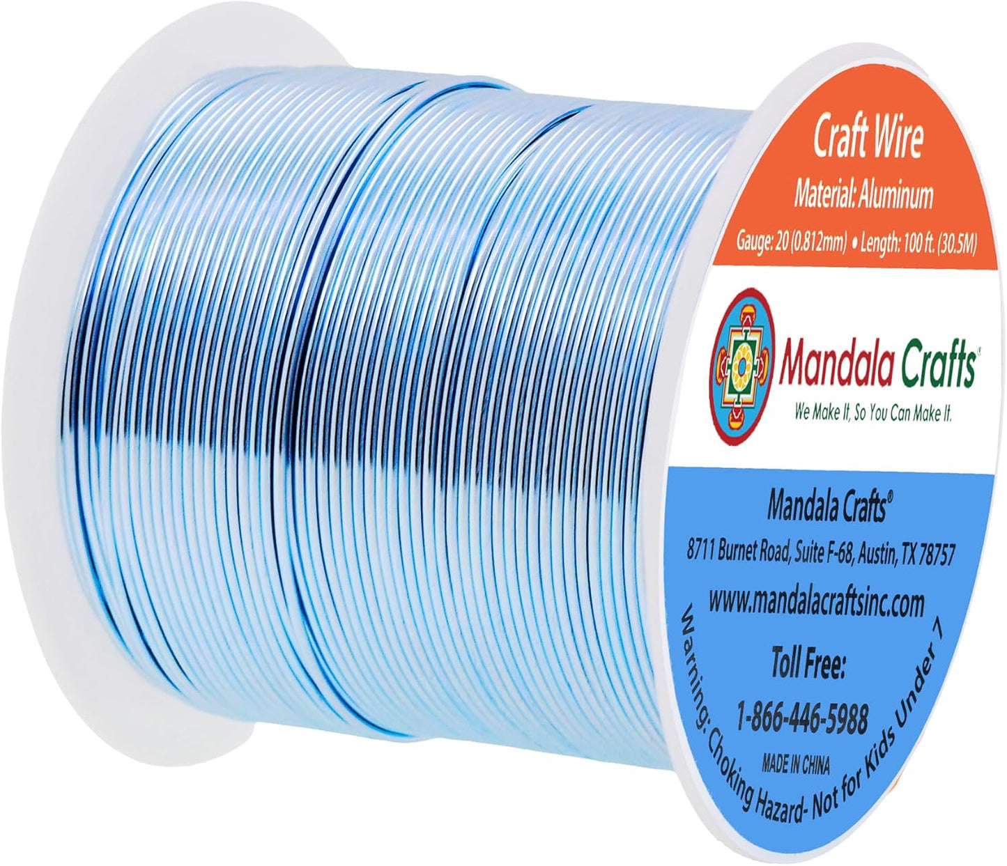 Mandala Crafts 20 Gauge Anodized Aluminum Craft Wire for Jewelry Making - 100 FT Colored Flexible Ice Blue Wire - Bendable for Bonsai Armature Crafting Sculpting - Crafty Corner