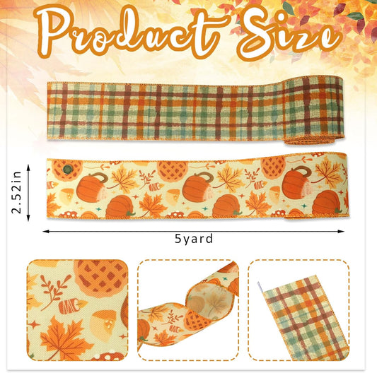 Threetols 2 Rolls 10 Yards Fall Wired Edge Ribbons, 2.5inch Orange Plaid Burlap Ribbon, Autumn Leaves Pumpkin Ribbon for Harvest Thanksgiving Party DIY Craft Fall Wreath Bow Decor - Crafty Corner