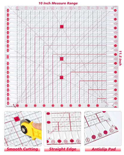 Quilting Ruler for Precise Fabric Cutting 11.5" x 10.5" Quilt Rulers Quilting Sewing Tools Slotted Rulers for Accurate Measurements and Easy Cutting Fabrics Pink